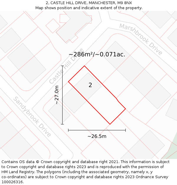 2, CASTLE HILL DRIVE, MANCHESTER, M9 8NX: Plot and title map