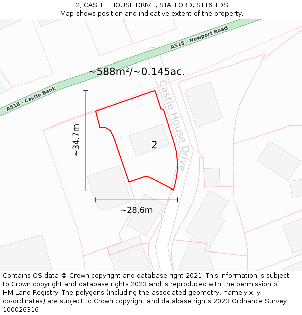 2, CASTLE HOUSE DRIVE, STAFFORD, ST16 1DS: Plot and title map