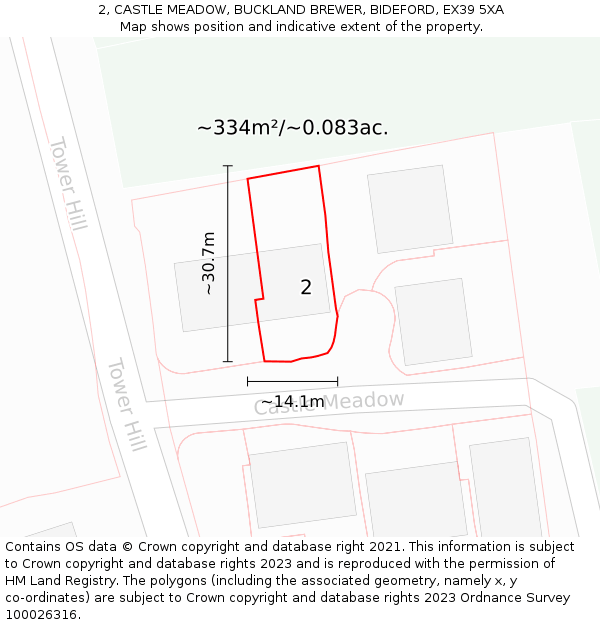 2, CASTLE MEADOW, BUCKLAND BREWER, BIDEFORD, EX39 5XA: Plot and title map