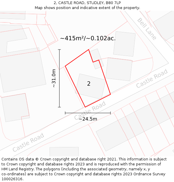 2, CASTLE ROAD, STUDLEY, B80 7LP: Plot and title map