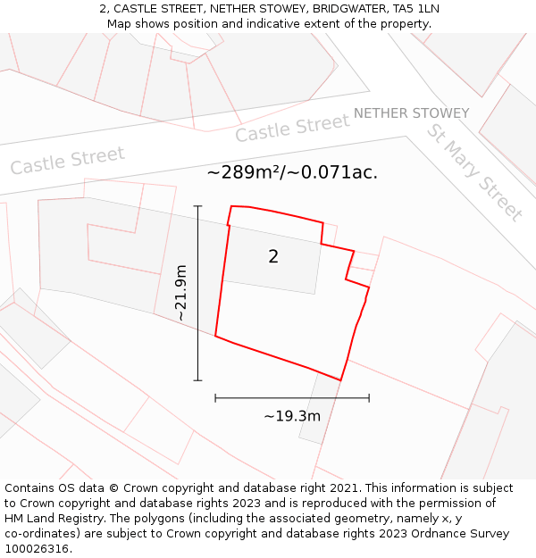 2, CASTLE STREET, NETHER STOWEY, BRIDGWATER, TA5 1LN: Plot and title map