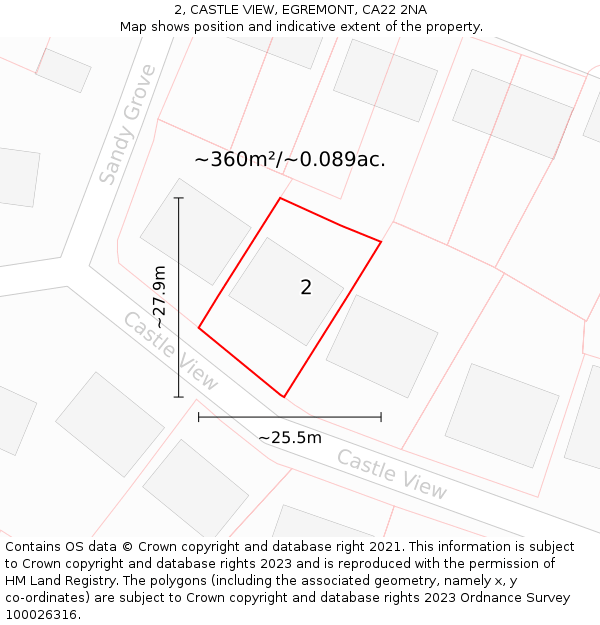 2, CASTLE VIEW, EGREMONT, CA22 2NA: Plot and title map