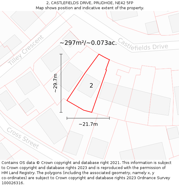 2, CASTLEFIELDS DRIVE, PRUDHOE, NE42 5FP: Plot and title map