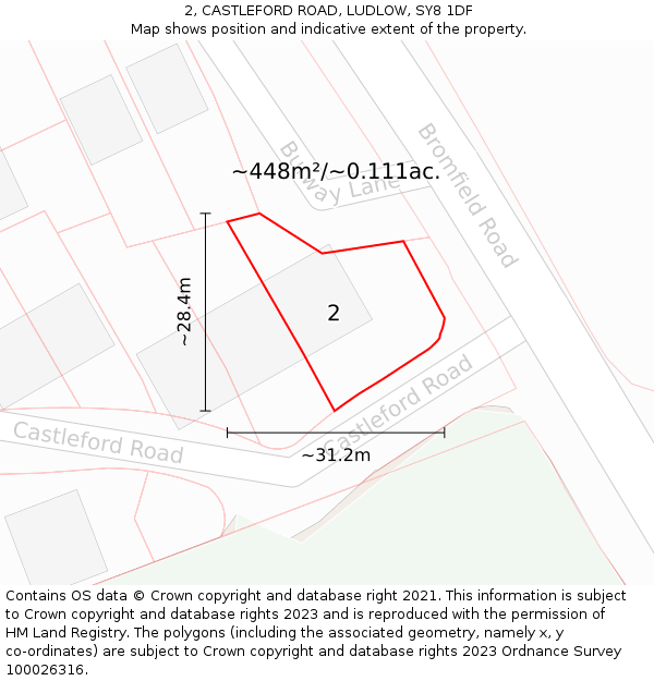 2, CASTLEFORD ROAD, LUDLOW, SY8 1DF: Plot and title map