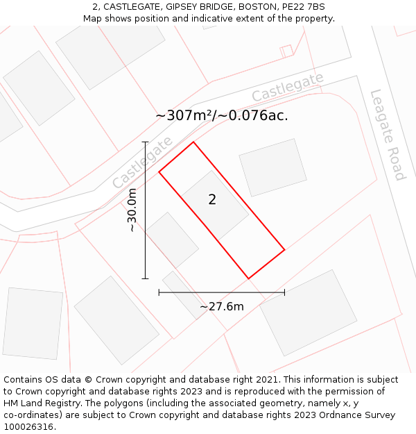 2, CASTLEGATE, GIPSEY BRIDGE, BOSTON, PE22 7BS: Plot and title map