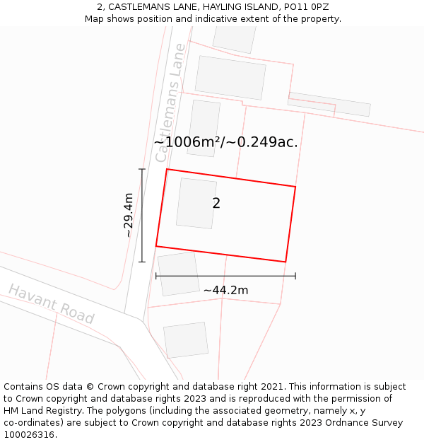 2, CASTLEMANS LANE, HAYLING ISLAND, PO11 0PZ: Plot and title map