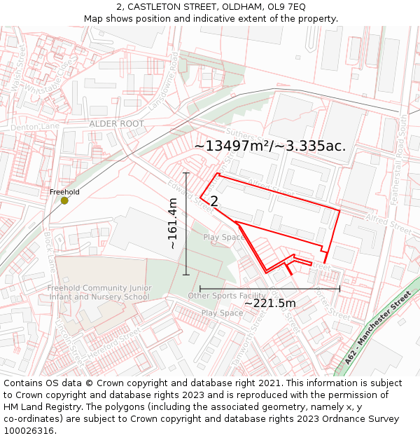 2, CASTLETON STREET, OLDHAM, OL9 7EQ: Plot and title map