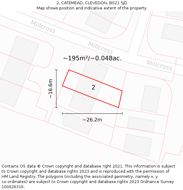 2, CATEMEAD, CLEVEDON, BS21 5JD: Plot and title map