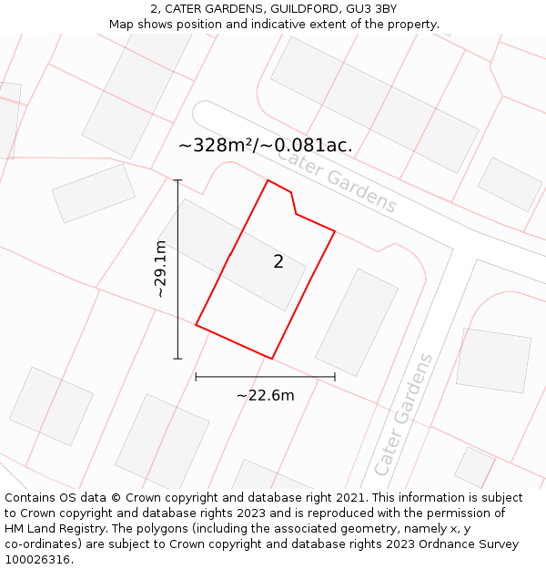 2, CATER GARDENS, GUILDFORD, GU3 3BY: Plot and title map