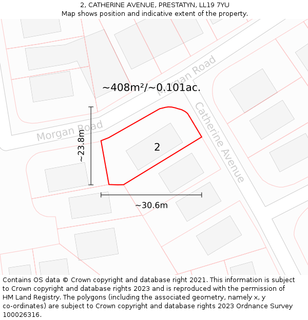 2, CATHERINE AVENUE, PRESTATYN, LL19 7YU: Plot and title map