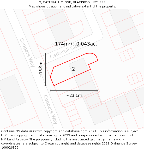 2, CATTERALL CLOSE, BLACKPOOL, FY1 3RB: Plot and title map