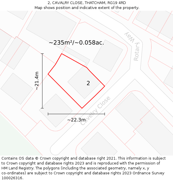 2, CAVALRY CLOSE, THATCHAM, RG19 4RD: Plot and title map