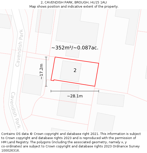 2, CAVENDISH PARK, BROUGH, HU15 1AU: Plot and title map