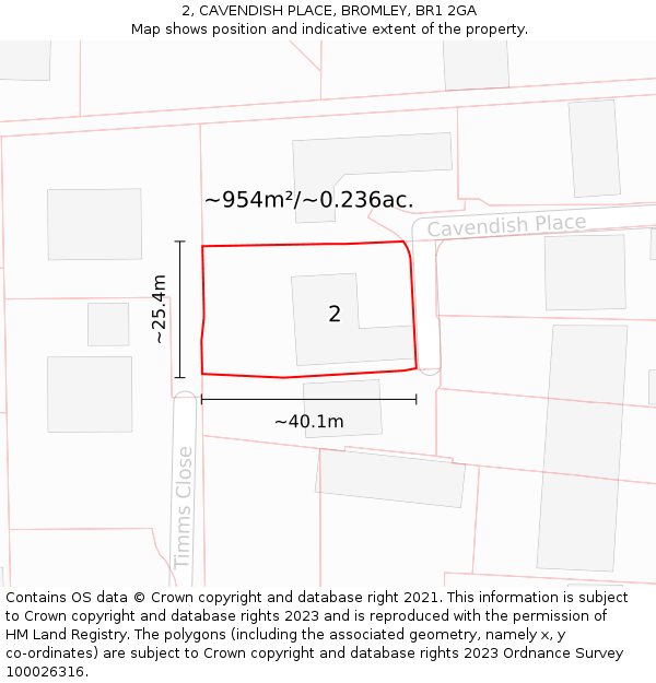 2, CAVENDISH PLACE, BROMLEY, BR1 2GA: Plot and title map