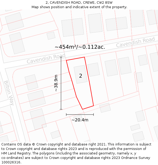 2, CAVENDISH ROAD, CREWE, CW2 8SW: Plot and title map