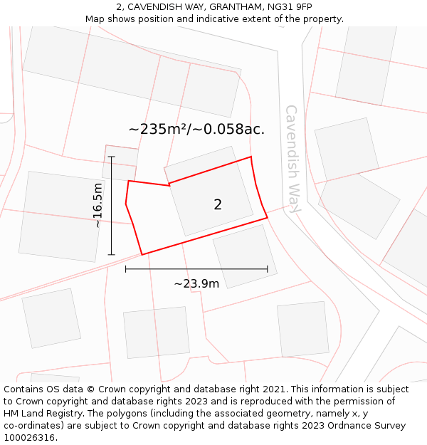 2, CAVENDISH WAY, GRANTHAM, NG31 9FP: Plot and title map