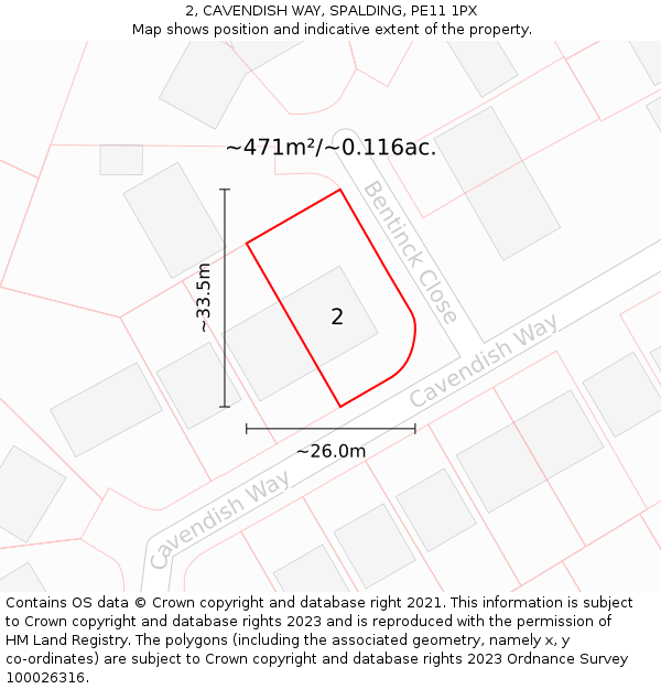 2, CAVENDISH WAY, SPALDING, PE11 1PX: Plot and title map