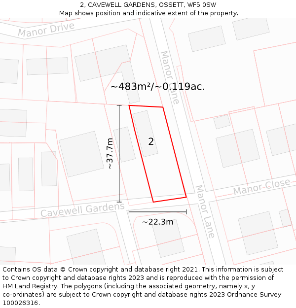 2, CAVEWELL GARDENS, OSSETT, WF5 0SW: Plot and title map