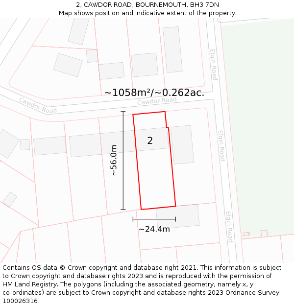 2, CAWDOR ROAD, BOURNEMOUTH, BH3 7DN: Plot and title map
