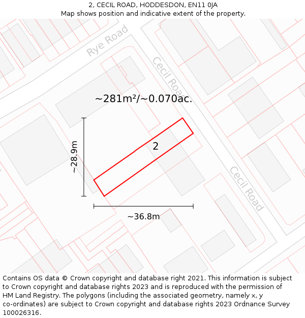 2, CECIL ROAD, HODDESDON, EN11 0JA: Plot and title map