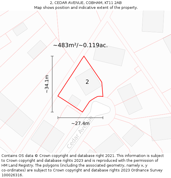 2, CEDAR AVENUE, COBHAM, KT11 2AB: Plot and title map