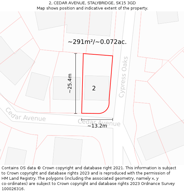 2, CEDAR AVENUE, STALYBRIDGE, SK15 3GD: Plot and title map