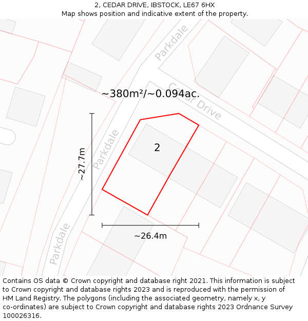 2, CEDAR DRIVE, IBSTOCK, LE67 6HX: Plot and title map