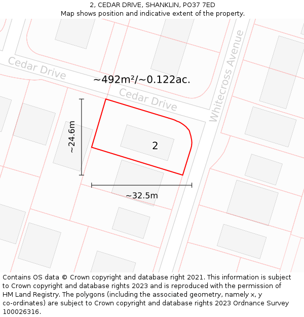 2, CEDAR DRIVE, SHANKLIN, PO37 7ED: Plot and title map