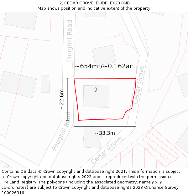 2, CEDAR GROVE, BUDE, EX23 8NB: Plot and title map