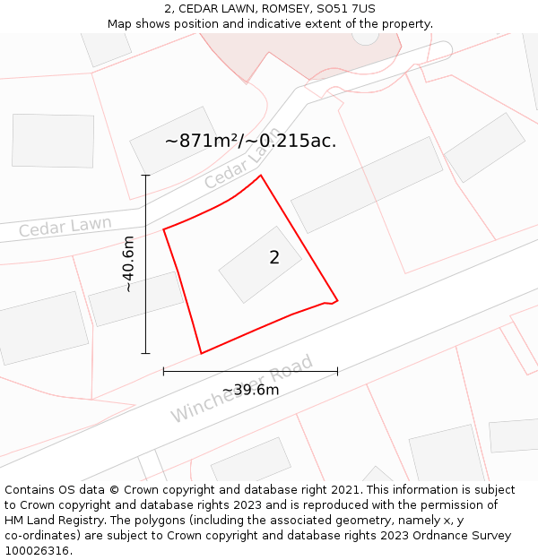 2, CEDAR LAWN, ROMSEY, SO51 7US: Plot and title map