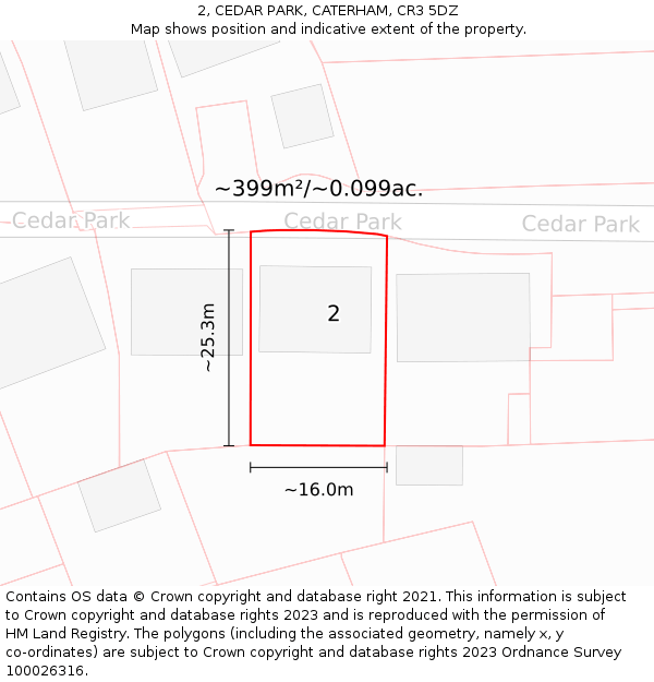 2, CEDAR PARK, CATERHAM, CR3 5DZ: Plot and title map