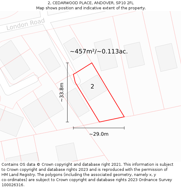 2, CEDARWOOD PLACE, ANDOVER, SP10 2FL: Plot and title map