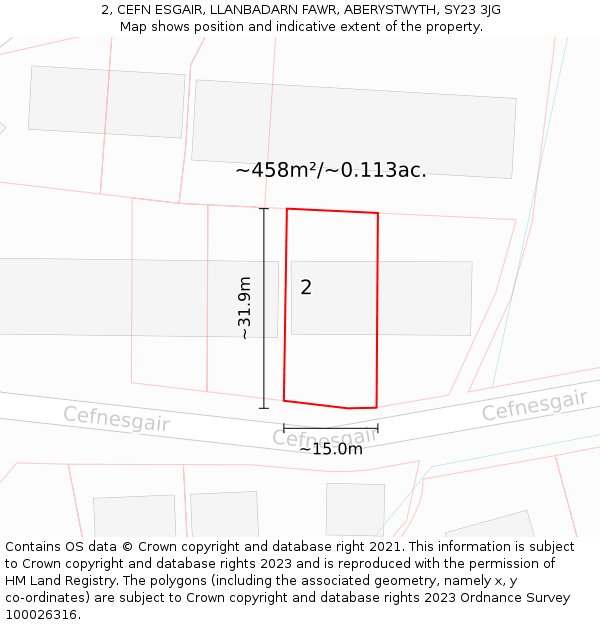 2, CEFN ESGAIR, LLANBADARN FAWR, ABERYSTWYTH, SY23 3JG: Plot and title map