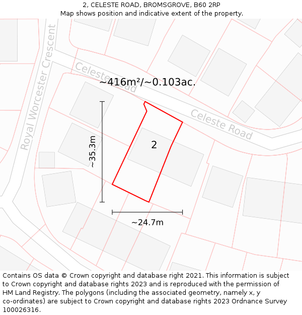 2, CELESTE ROAD, BROMSGROVE, B60 2RP: Plot and title map