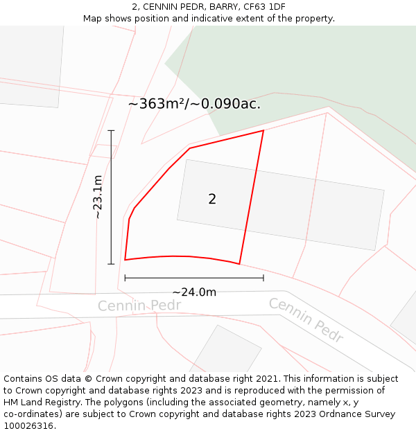 2, CENNIN PEDR, BARRY, CF63 1DF: Plot and title map