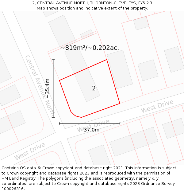 2, CENTRAL AVENUE NORTH, THORNTON-CLEVELEYS, FY5 2JR: Plot and title map
