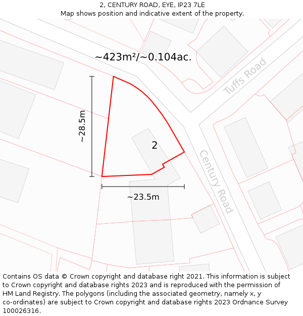 2, CENTURY ROAD, EYE, IP23 7LE: Plot and title map