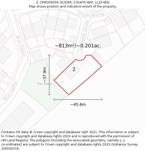 2, CERDDEDFA GLYDER, COLWYN BAY, LL29 6ED: Plot and title map