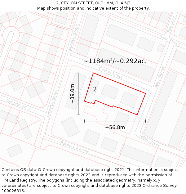 2, CEYLON STREET, OLDHAM, OL4 5JB: Plot and title map