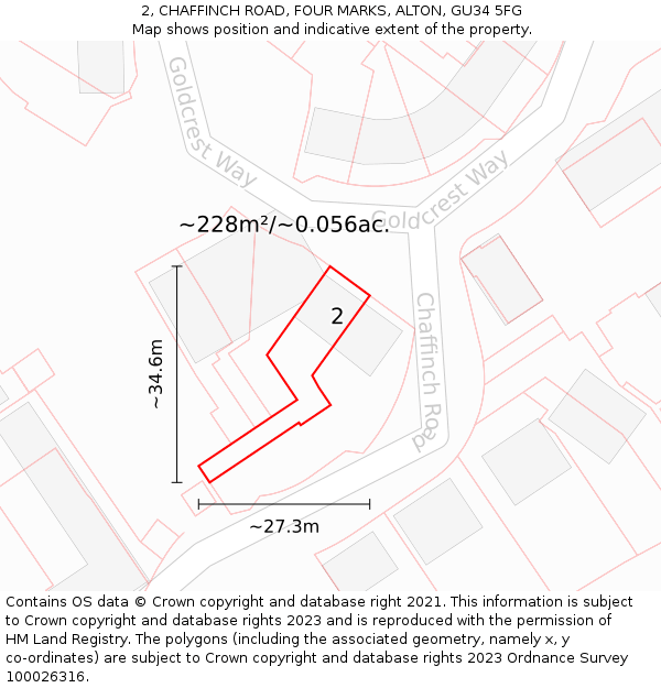 2, CHAFFINCH ROAD, FOUR MARKS, ALTON, GU34 5FG: Plot and title map