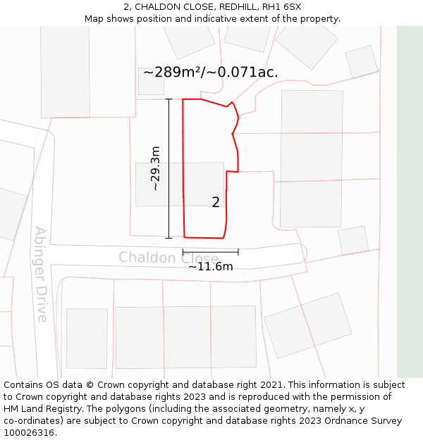 2, CHALDON CLOSE, REDHILL, RH1 6SX: Plot and title map