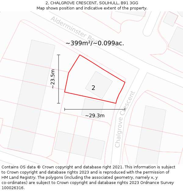 2, CHALGROVE CRESCENT, SOLIHULL, B91 3GG: Plot and title map