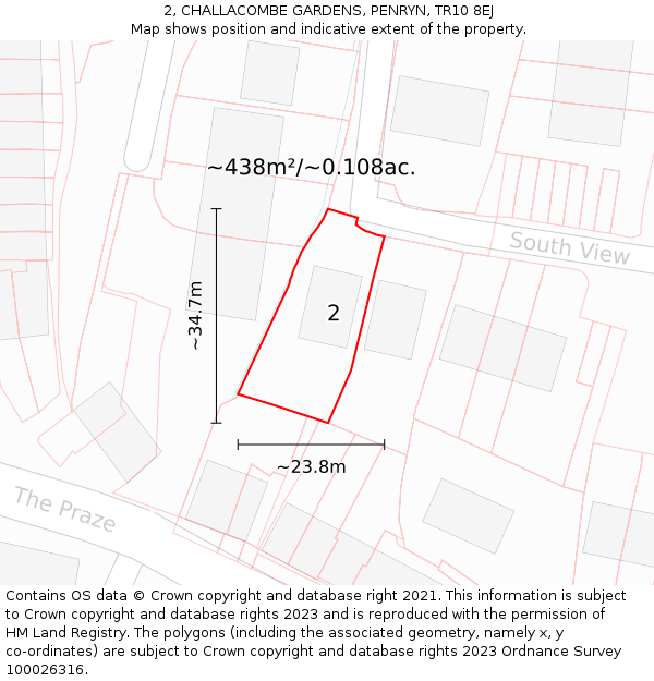 2, CHALLACOMBE GARDENS, PENRYN, TR10 8EJ: Plot and title map