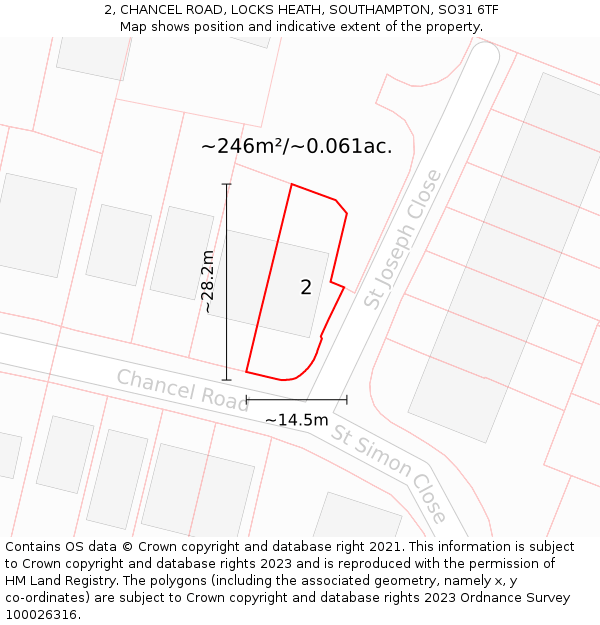 2, CHANCEL ROAD, LOCKS HEATH, SOUTHAMPTON, SO31 6TF: Plot and title map