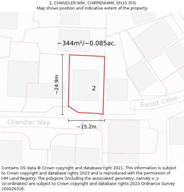2, CHANDLER WAY, CHIPPENHAM, SN15 3YG: Plot and title map
