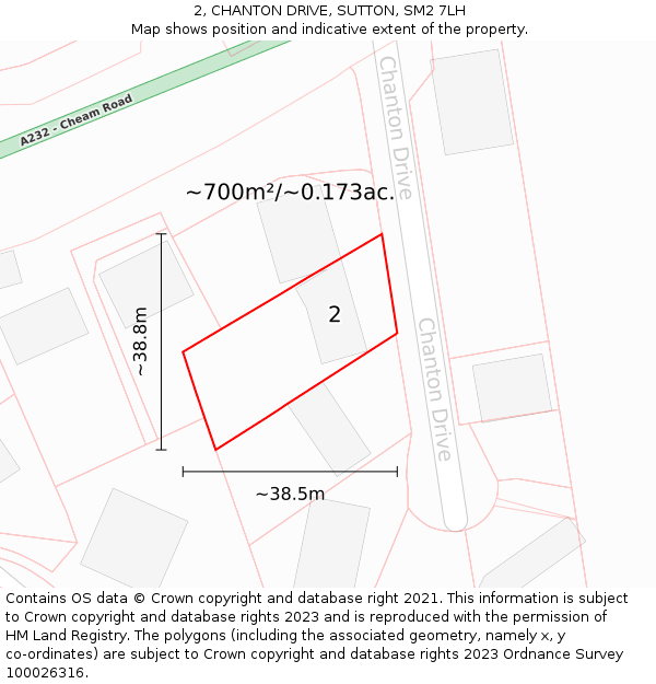 2, CHANTON DRIVE, SUTTON, SM2 7LH: Plot and title map