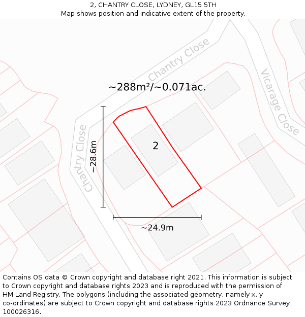 2, CHANTRY CLOSE, LYDNEY, GL15 5TH: Plot and title map