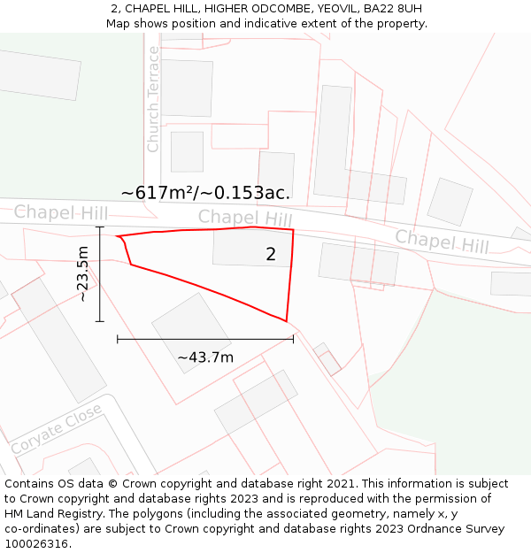 2, CHAPEL HILL, HIGHER ODCOMBE, YEOVIL, BA22 8UH: Plot and title map