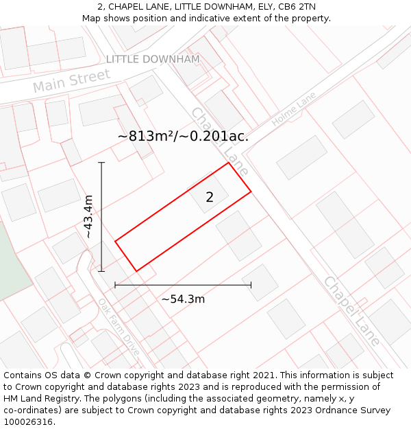 2, CHAPEL LANE, LITTLE DOWNHAM, ELY, CB6 2TN: Plot and title map