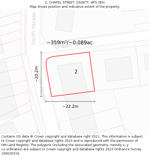 2, CHAPEL STREET, OSSETT, WF5 0EN: Plot and title map